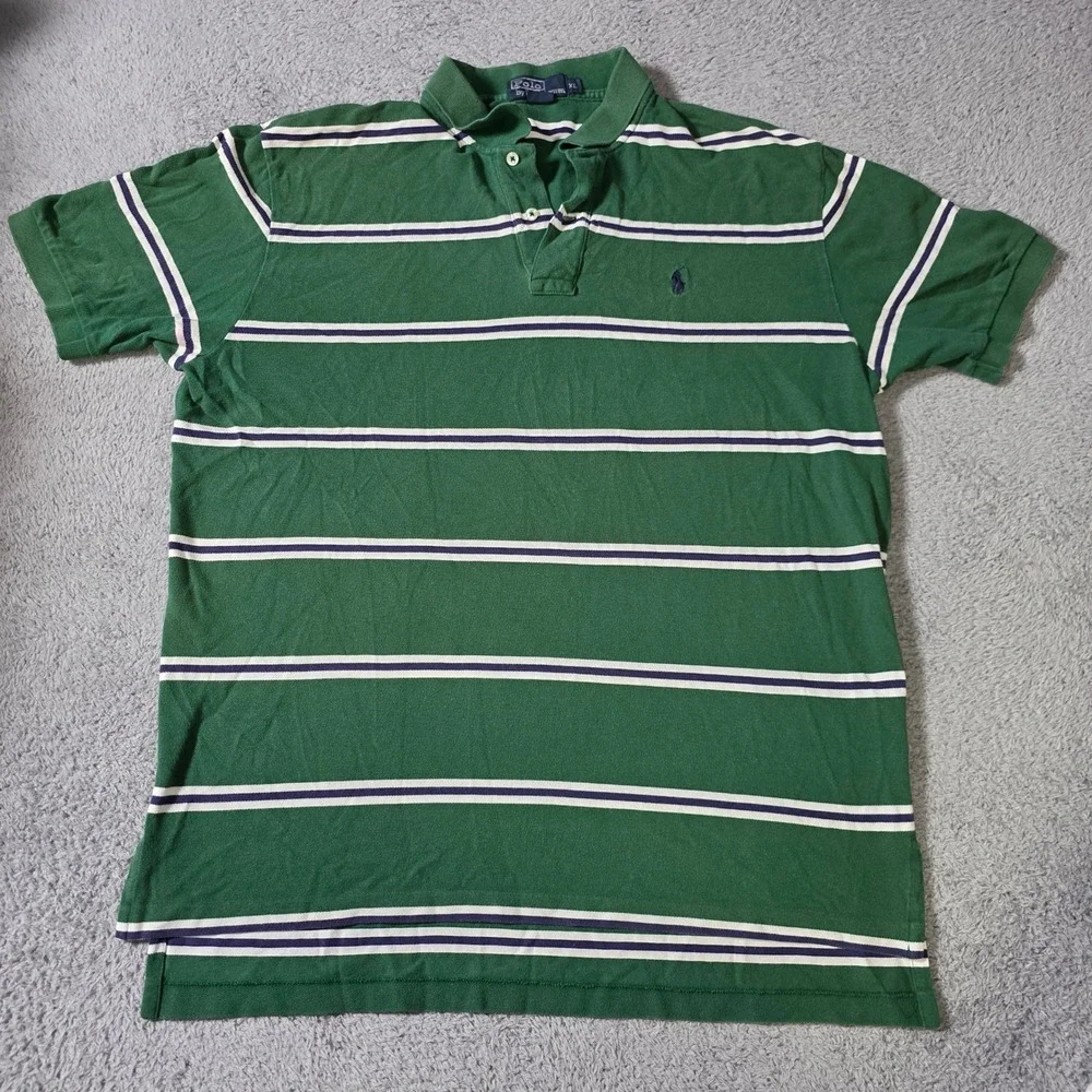 Polo Ralph Lauren Mens XL Polo Shirt Green Striped Short Sleeve Cotton Pique